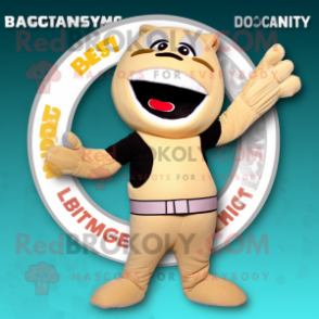 Tan Bagels mascot costume character dressed with a Bikini and Gloves