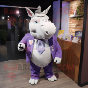 Lavender Rhinoceros mascot costume character dressed with a Suit Pants and Keychains