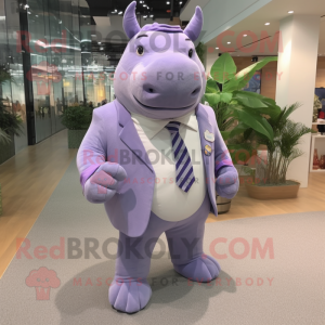 Lavender Rhinoceros mascot costume character dressed with a Suit Pants and Keychains