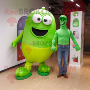 Lime Green Irish Flag mascot costume character dressed with a Boyfriend Jeans and Ties
