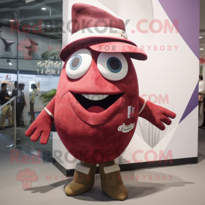 Maroon Tuna mascot costume character dressed with a Tank Top and Hats