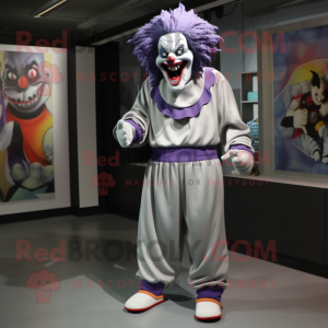 Gray Evil Clown mascot costume character dressed with a Joggers and Shoe laces