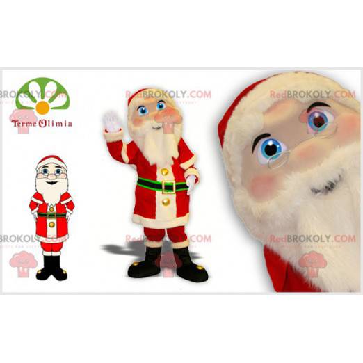 Kerstman mascotte in traditionele kleding met mooie ogen -
