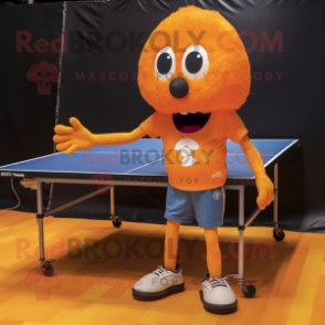 Orange Ping Pong Table mascot costume character dressed with a Skinny Jeans and Shoe laces
