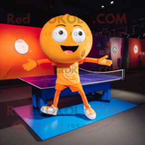 Orange Ping Pong Table mascot costume character dressed with a Skinny Jeans and Shoe laces