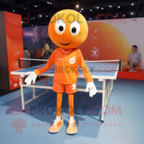 Orange Ping Pong Table mascot costume character dressed with a Skinny Jeans and Shoe laces