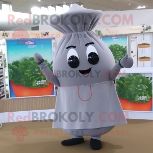 Gray Radish mascot costume character dressed with a Sheath Dress and Keychains