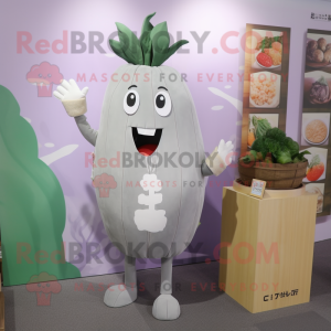 Gray Radish mascot costume character dressed with a Sheath Dress and Keychains