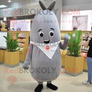 Gray Radish mascot costume character dressed with a Sheath Dress and Keychains