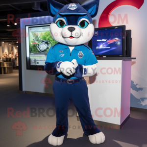 Navy Puma mascot costume character dressed with a Bermuda Shorts and Bracelet watches