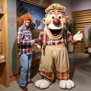 Tan Clown mascot costume character dressed with a Flannel Shirt and Watches