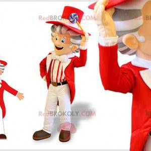 Very elegant man mascot with a red and white costume -