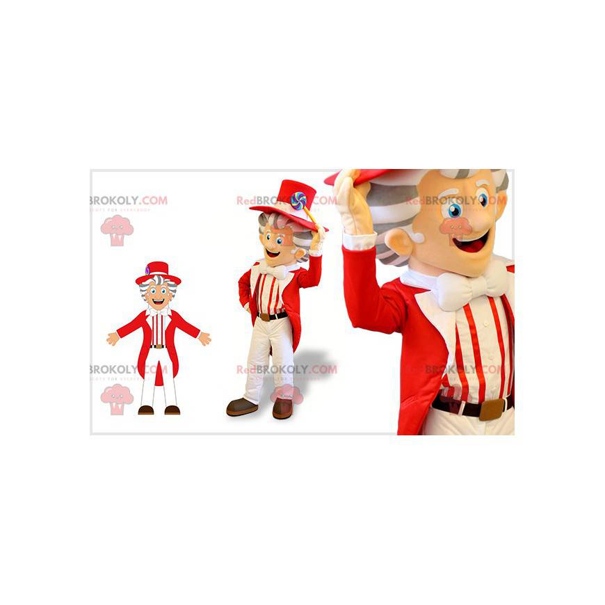 Very elegant man mascot with a red and white costume -