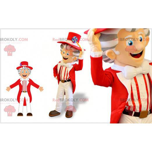 Very elegant man mascot with a red and white costume -
