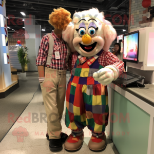 Tan Clown mascot costume character dressed with a Flannel Shirt and Watches