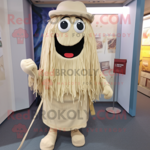 Beige Spaghetti mascot costume character dressed with a Shorts and Clutch bags