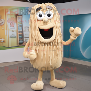 Beige Spaghetti mascot costume character dressed with a Shorts and Clutch bags