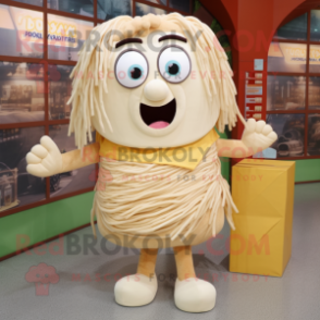 Beige Spaghetti mascot costume character dressed with a Shorts and Clutch bags