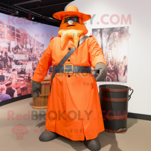 Orange Civil War Soldier mascot costume character dressed with a Jumpsuit and Clutch bags