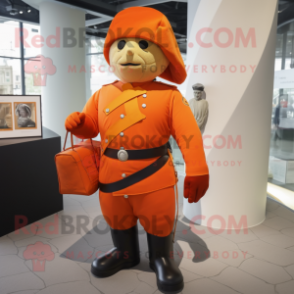 Orange Civil War Soldier mascot costume character dressed with a Jumpsuit and Clutch bags