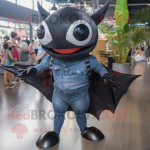 Black Manta Ray mascot costume character dressed with a Denim Shorts and Clutch bags