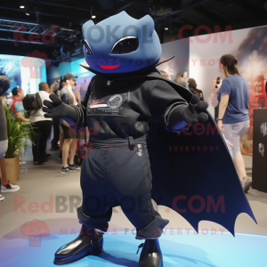 Black Manta Ray mascot costume character dressed with a Denim Shorts and Clutch bags