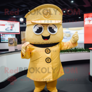 Gold Sushi mascot costume character dressed with a Suit and Berets