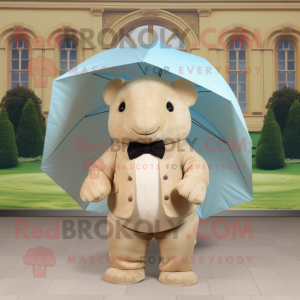 Beige Glyptodon mascot costume character dressed with a Raincoat and Bow ties
