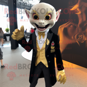Gold Vampire mascot costume character dressed with a Blazer and Lapel pins