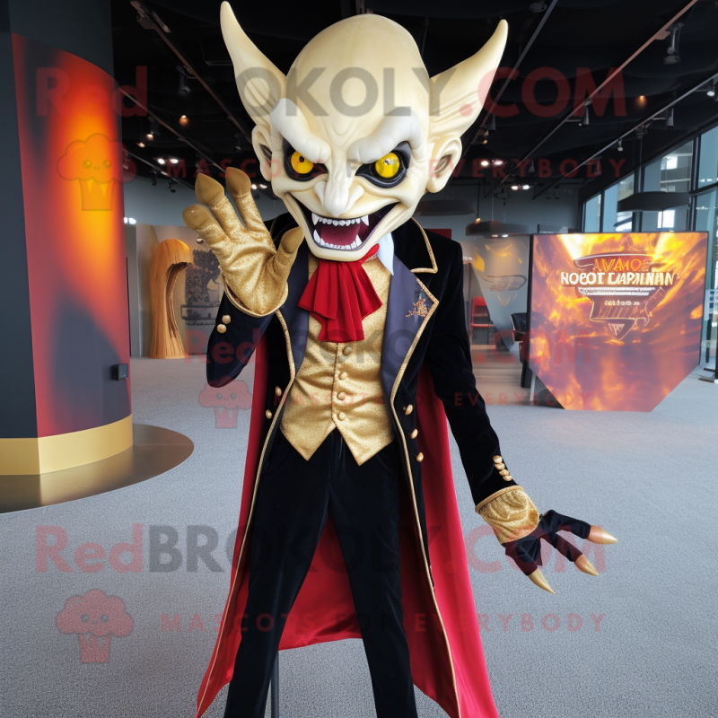Gold Vampire mascot costume character dressed with a Blazer and Lapel pins Gold Vampire mascot costume character dressed with a Blazer and Lapel pins
