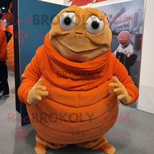 Orange Oyster mascot costume character dressed with a Turtleneck and Wraps