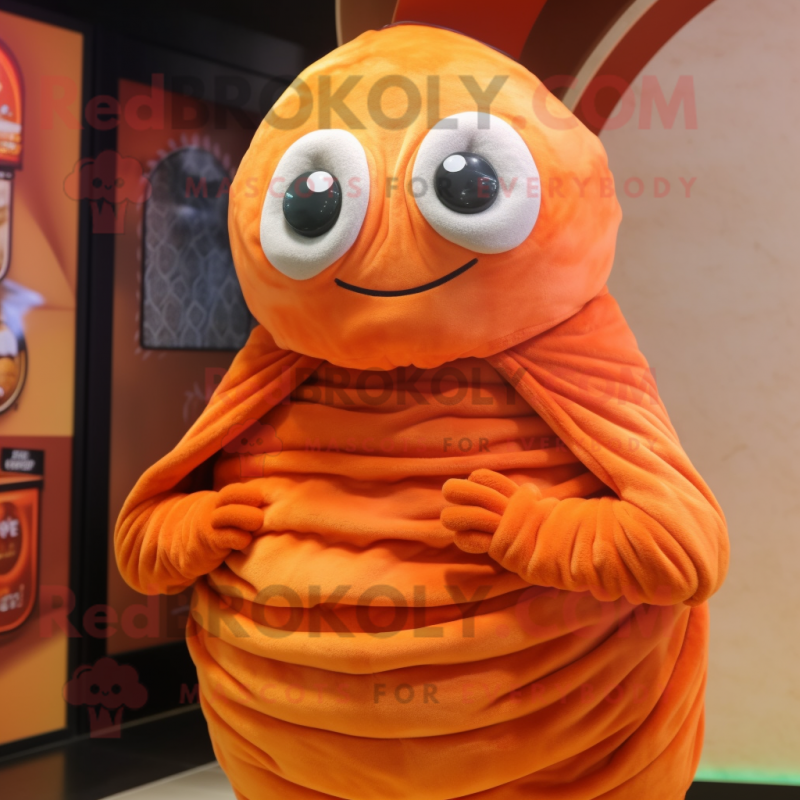 Orange Oyster mascot costume character dressed with a Turtleneck and Wraps