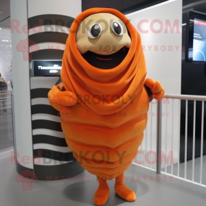 Orange Oyster mascot costume character dressed with a Turtleneck and Wraps