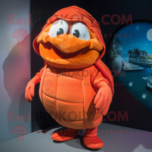 Orange Oyster mascot costume character dressed with a Turtleneck and Wraps