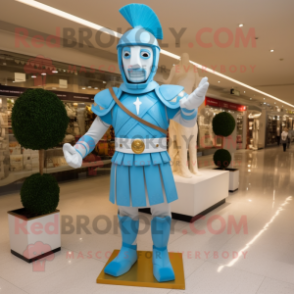 Sky Blue Roman Soldier mascot costume character dressed with a Henley Shirt and Bow ties