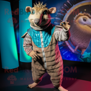 nan Armadillo mascot costume character dressed with a Jumpsuit and Brooches
