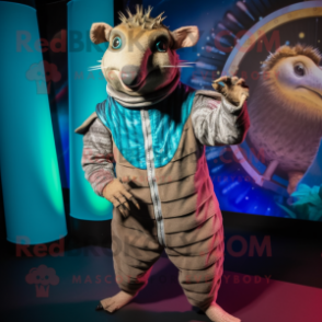 nan Armadillo mascot costume character dressed with a Jumpsuit and Brooches