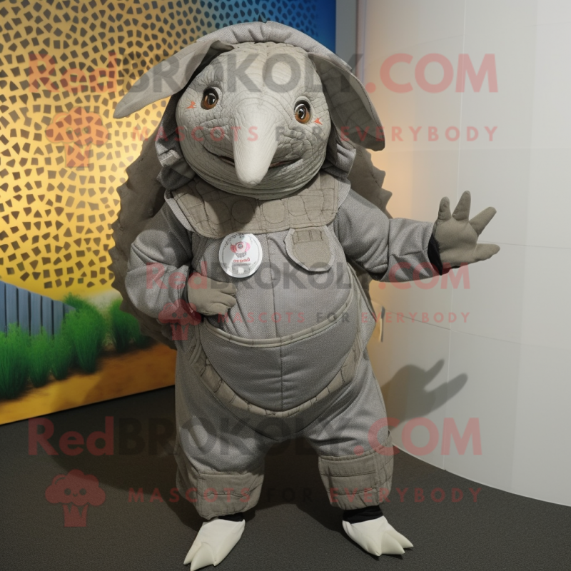 nan Armadillo mascot costume character dressed with a Jumpsuit and Brooches