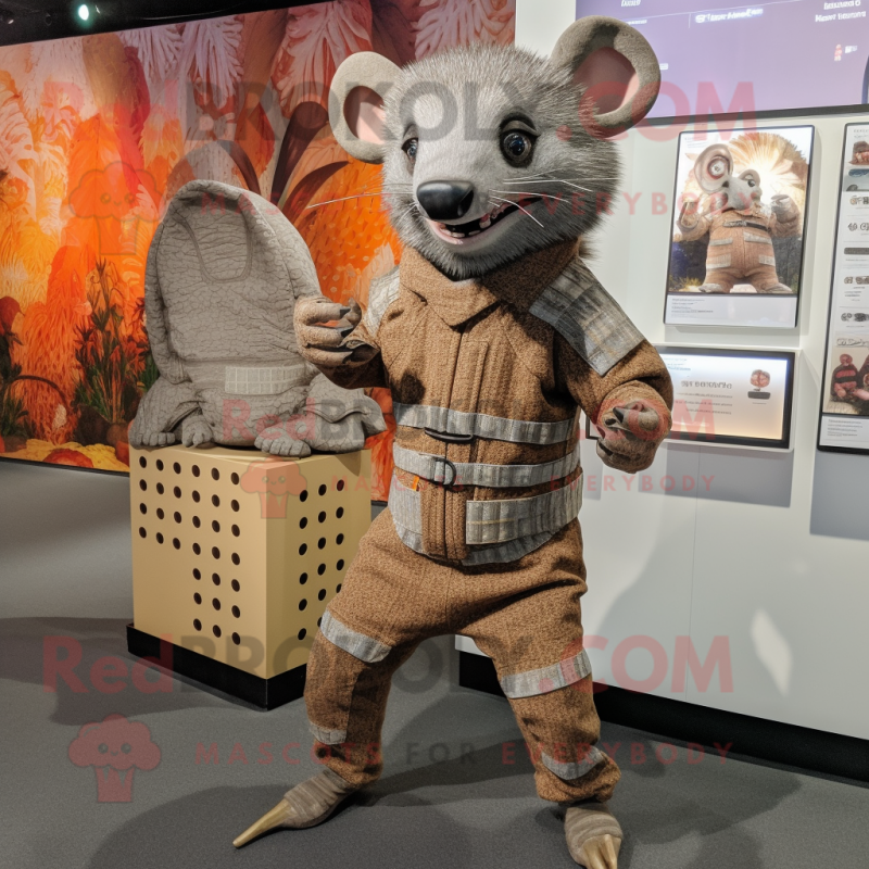 nan Armadillo mascot costume character dressed with a Jumpsuit and Brooches nan Armadillo mascot costume character dressed with a Jumpsuit and Brooches