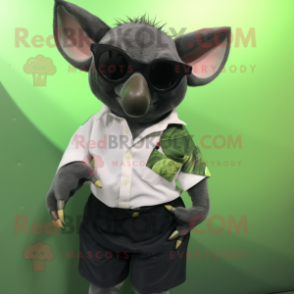 Forest Green Fruit Bat mascot costume character dressed with a Dress Shirt and Sunglasses