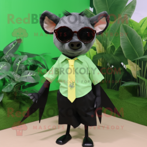 Forest Green Fruit Bat mascot costume character dressed with a Dress Shirt and Sunglasses