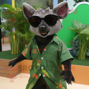 Forest Green Fruit Bat mascot costume character dressed with a Dress Shirt and Sunglasses