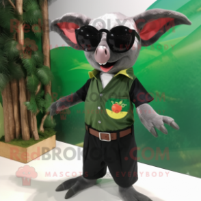 Forest Green Fruit Bat mascot costume character dressed with a Dress Shirt and Sunglasses