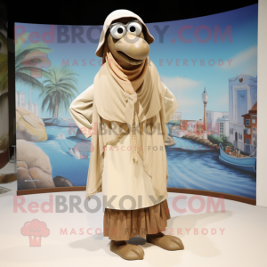 Tan Cod mascot costume character dressed with a Dress Pants and Shawls