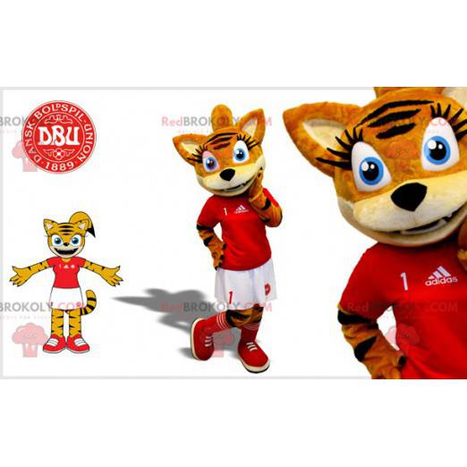 Maskot leopardí kočka tygřice v tenistka oblečení -