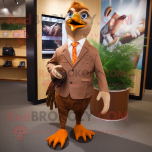 Brown Pheasant mascot costume character dressed with a Suit Pants and Shoe laces