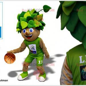 Mascotte d'arbre de buisson en tenue de basketteur -