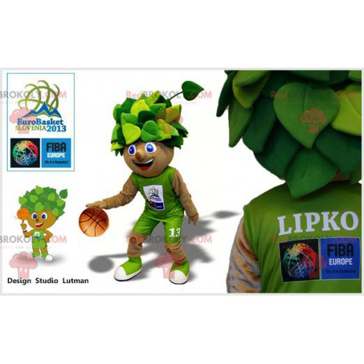 Mascota de Bush Tree vestida como un jugador de baloncesto -