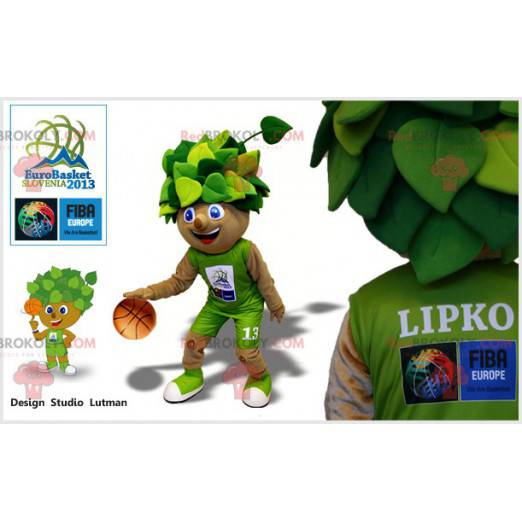 Mascotte d'arbre de buisson en tenue de basketteur -