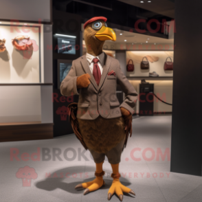 Brown Pheasant mascot costume character dressed with a Suit Pants and Shoe laces
